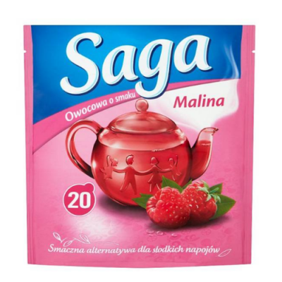 Miniaturka artykułu - SAGA Herbata owocowa malina, 20 torebek