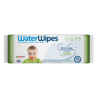 Miniaturka artykułu - WaterWipes Chusteczki nawilżane z wyciągiem z orzech&oacute;w mydlanych, 60 szt.