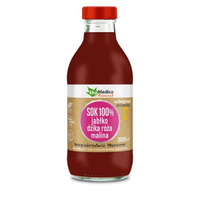 Miniaturka artykułu - Jabłko, dzika r&oacute;ża, malina sok, 300 ml Ekamedica