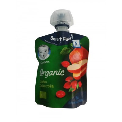 Miniaturka artykułu - Gerber ORGANIC Deserek jabłko, dzika r&oacute;ża po 6 miesiącu, 90g 