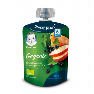 Miniaturka artykułu - Gerber ORGANIC Deserek gruszka, jabłko czarna porzeczka po 6 miesiącu, 90 g