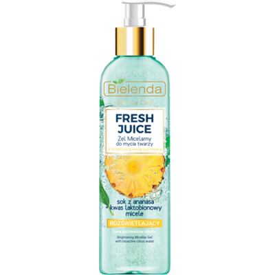 Miniaturka artykułu - BIELENDA FRESH JUICE Rozświetlający żel micelarny do mycia twarzy Ananas, 190 g