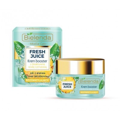 Miniaturka artykułu - BIELENDA FRESH JUICE Rozświetlający Krem booster z bioaktywną wodą cyrtusową Ananas, 50 ml