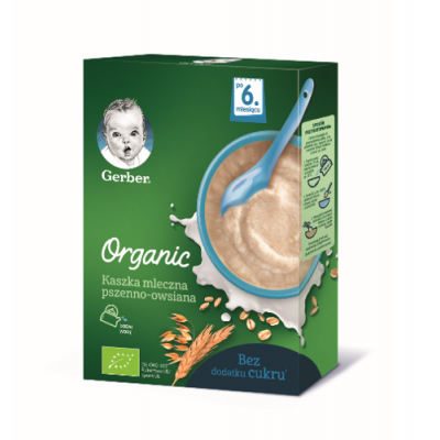 Miniaturka artykułu - GERBER Organic kaszka mleczna pszenno-owsiana po 6. miesiącu, 240g