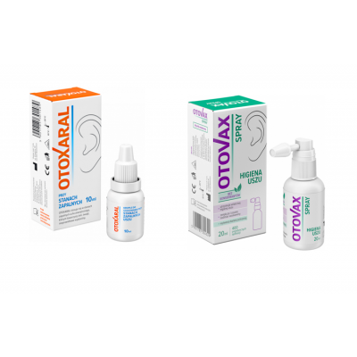 Miniaturka artykułu - Zestaw Otoxaral krople do uszu, 10 ml + Otovax spray do higieny uszu, 20 ml