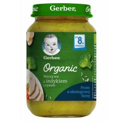 Miniaturka artykułu - Gerber ORGANIC Warzywa z indykiem i ryżem po 8. miesiącu, 190 g