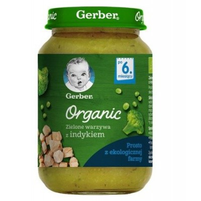 Miniaturka artykułu - Gerber Organic Zielone warzywa z indykiem po 6. miesiącu, 190 g
