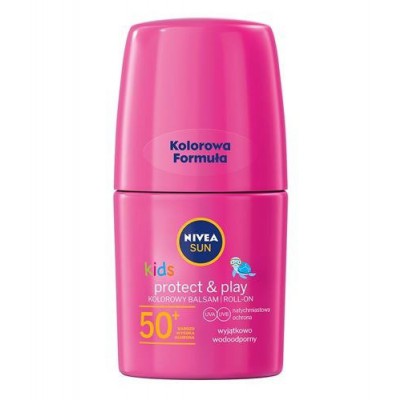 Miniaturka artykułu - NIVEA SUN Kolorowy balsam roll-on do opalania dla dzieci SPF50+ r&oacute;żowy, 50ml