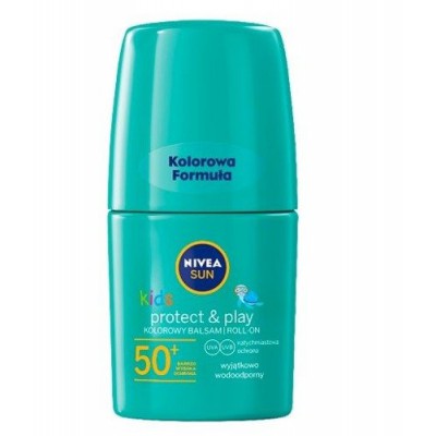 Miniaturka artykułu - NIVEA SUN Kids Kolorowy balsam roll-on do opalania SPF 50+ zielony, 50 ml