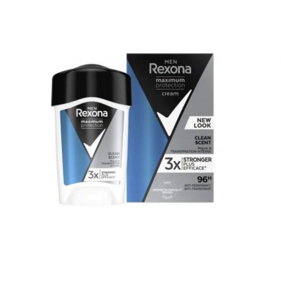 Miniaturka artykułu - REXONA MEN Maximum Protection Clean Scent Kremowy antyperspirant w sztyfcie dla mężczyzn, 45 ml