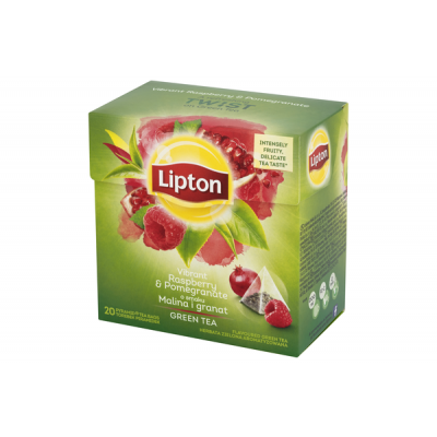 Miniaturka artykułu - LIPTON  Herbata zielona, Malina i granat, 28 g (20 torebek)