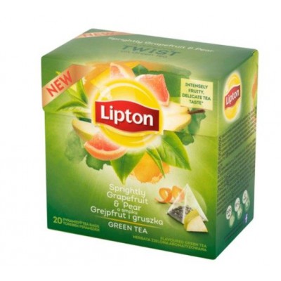 Miniaturka artykułu - LIPTON Herbata zielona, Grejpfrut i gruszka ,30 g (20 torebek)