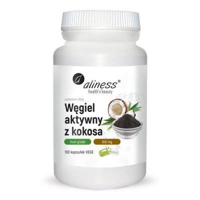 Miniaturka artykułu - ALINESS Węgiel aktywny z kokosa, 100 kaps.