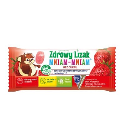 Miniaturka artykułu - Zdrowy Lizak Mniam-Mniam truskawka bez cukru kształt łezki, 1szt.