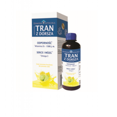 Miniaturka artykułu - DOMOWA APTECZKA Tran z dorsza smak cytrynowo-limonkowy, 250ml