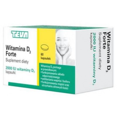 Miniaturka artykułu - TEVA Witamina D3 Forte 2000 IU, 60kaps.