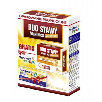 Miniaturka artykułu - Duo Stawy MaxiFlex Glukozamina, 30 tabl. mus. + Sundovit D3+K2+Mg+B6, 30 tabl.