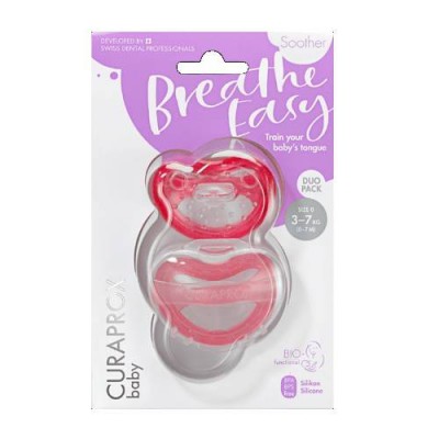 CURAPROX Baby Breathe Easy Smoczki r&oacute;żowy 0-7 miesięcy - rozmiar 0, 2 sztuki
