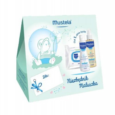 Miniaturka artykułu - MUSTELA Niezbędnik Maluszka Delikatny żel do mycia, 100ml + Olejek do masażu, 100ml + Chusteczki, 25szt.