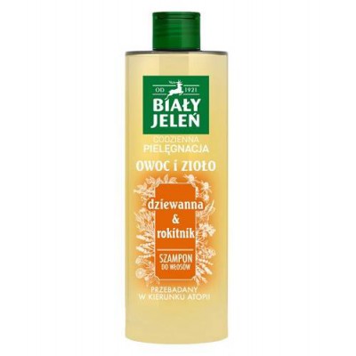 Miniaturka artykułu - BIAŁY JELEŃ Owoc i Zioło Szampon Dziewanna & Rokitnik, 400ml