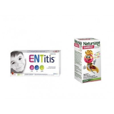 Zestaw ENTitis do ssania truskawkowy, 30pastylek + NATURSEPT MED GARDŁO Lizaki tutti-frutti, 6 lizak&oacute;w