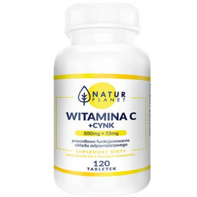 Miniaturka artykułu - Witamina C + Cynk NaturPlanet, 120tabl.