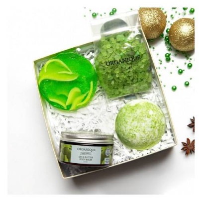 Miniaturka artykułu - ORGANIQUE Zestaw Zielona energia: balsam do ciała,100ml + kula do kąpieli, 170g + s&oacute;l do kąpieli, 200g + mydło glicerynowe, 100g