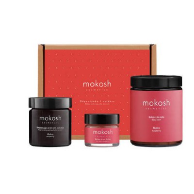 MOKOSH  Zestaw  Malinowa rozkosz: krem do twarzy, 60ml + Balsam do ust Malina, 15 ml + Balsam do ciała Malina, 180 ml