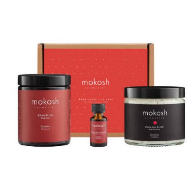 Miniaturka artykułu - MOKOSH Zestaw do ciała Żurawinowa słodycz Balsam do ciała Żurawina, 180 ml + Peeling solny do ciała Żurawina, 300g + Odżywczy eliksir do paznokci Żurawina, 12ml