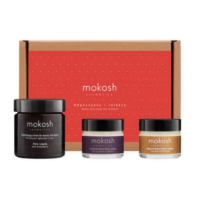 MOKOSH Zestaw do twarzy R&oacute;żana młodość krem ujędrniający, 60ml + Liftingująca maska do twarzy Owies i bambus, 15ml + Aktywny peeling do twarzy R&oacute;ża z jagodą, 15 ml