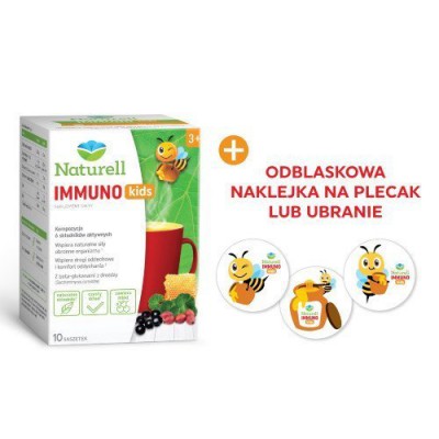 Miniaturka artykułu - Zestaw Naturell Immuno Kids, 10 saszetek + Naklejka odblaskowa w losowo wybranym wzorze, 1szt.