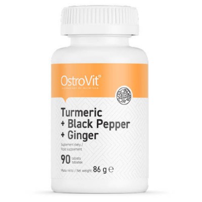 Miniaturka artykułu - OstroVit Turmeric + Black Pepper + Ginger, 90tabl.