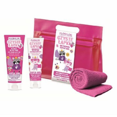 Miniaturka artykułu - FLOS-LEK zestaw Czyste Łapki Niezbędnik Super Girl żel do rąk, 50ml + mydło, 75ml