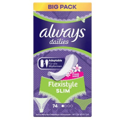 Miniaturka artykułu - ALWAYS Dailies Flexistyle Slim Long Plus Fresh Wkładki higieniczne, 74 sztuki