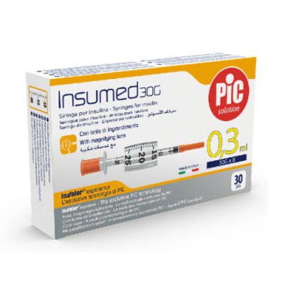 Miniaturka artykułu - PIC Insumed Jednorazowe strzykawki do insuliny 0,3ml 30G 8mm, 30 sztuk