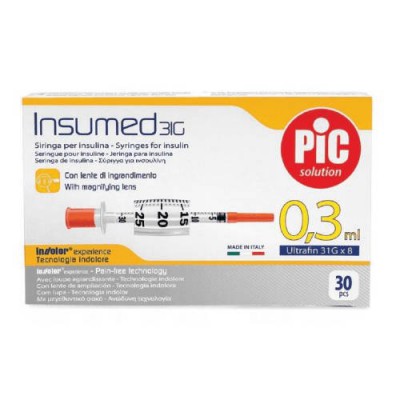 Miniaturka artykułu - PIC Insumed Jednorazowe strzykawki do insuliny 0,3ml 31G 8mm, 30 sztuk