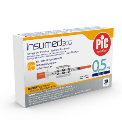 PIC Insumed Jednorazowe strzykawki do insuliny 0,5ml 30G 8mm, 30 sztuk