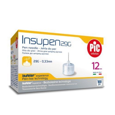 Miniaturka artykułu - PIC Insupen Igły do pen&oacute;w insulinowych 29G 12mm, 100 sztuk