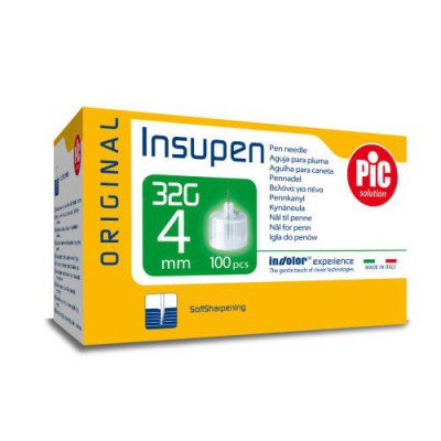 PIC Insupen Igły do pen&oacute;w insulinowych 32G 4mm, 100 sztuk