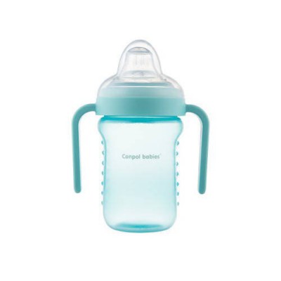 Miniaturka artykułu - CANPOL BABIES Kubek niekapek silikonowy z ustnikiem niebieski 220ml, 1szt. 56/605