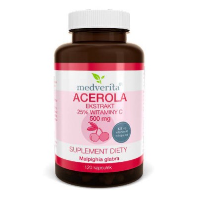 Miniaturka artykułu - MEDVERITA Acerola 500mg, 120 kapsułek