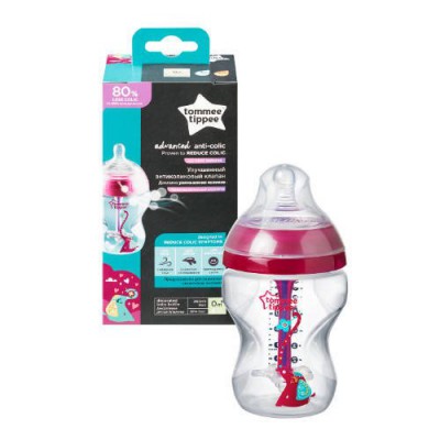 Miniaturka artykułu - Tommee Tippee Butelka Antykolkowa Advanced r&oacute;żowa, 260ml