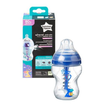 Miniaturka artykułu - Tommee Tippee Butelka Antykolkowa Advanced niebieska, 260ml