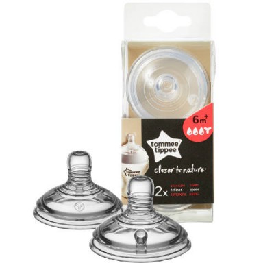 Miniaturka artykułu - Tommee Tippee CTN Smoczki do butelki SILIKONOWE kaszka, 2szt.