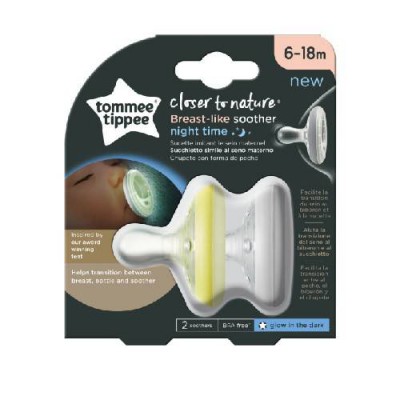 Miniaturka artykułu - Tommee Tippee CTN Smoczek BREAST-LIKE-SOOTHER NIGHT 6-18M, 2 szt. 