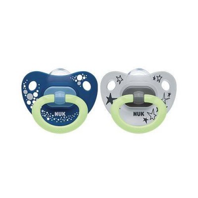 Miniaturka artykułu - NUK Happy Nights Silikonowy smoczek (0-6m) granatowy/szary, 2szt.