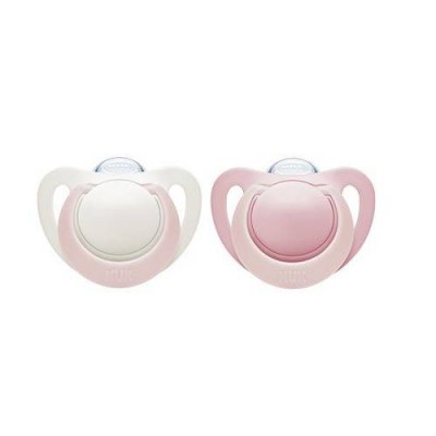 Miniaturka artykułu - NUK Genius Silikonowy smoczek uspokajający (0-6m) r&oacute;żowy/biały, 2szt.