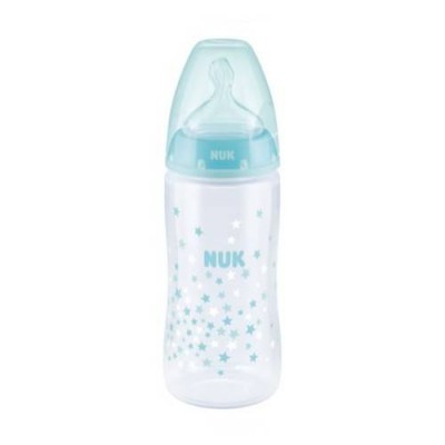 Miniaturka artykułu - NUK First Choice Plus Butelka ze wskaźnikiem temperatury ze smoczkiem silikonowym (0-6m) M turkus, 300ml