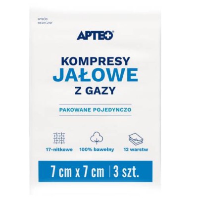 Miniaturka artykułu - APTEO CARE Kompresy jałowe z gazy 7x7cm, 3 sztuki
