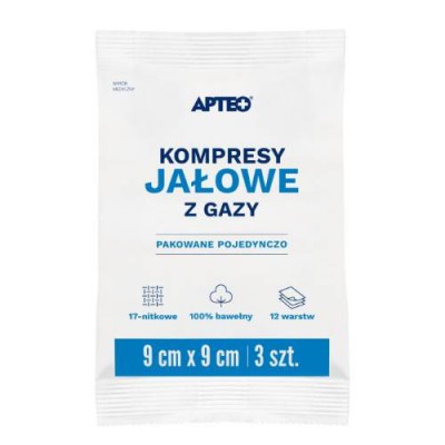 Miniaturka artykułu - APTEO CARE Kompresy jałowe z gazy 9x9cm, 3 sztuki